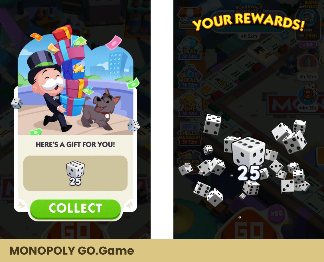 After clicking the dice link, users can follow the process to claim 25 or 30 free dice in Monopoly GO.